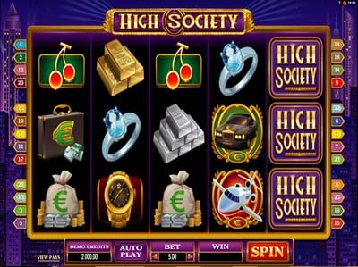 high society microgaming online slot screenshot of gameplay