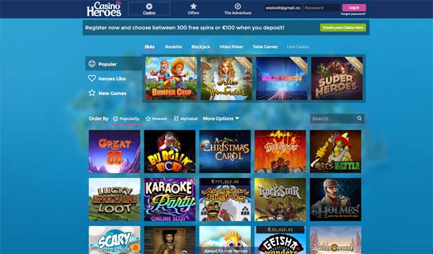 casino heroes game selection