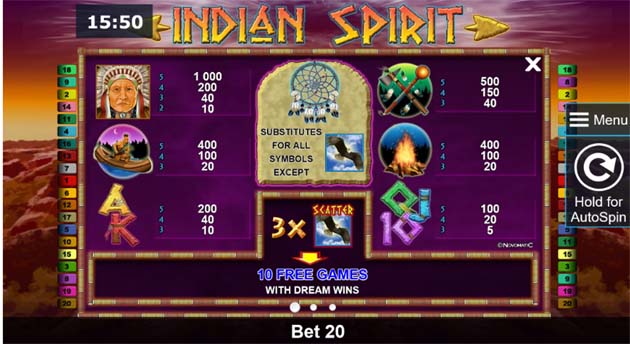 indian spirit slot paytable