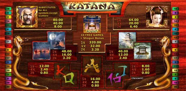 katana slot paytable