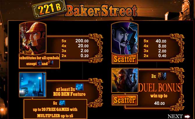 221b baker street online slot paytable