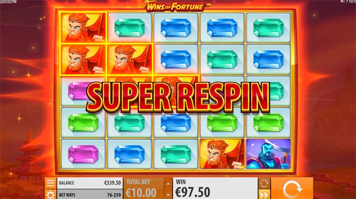 wins of fortune super respin feature